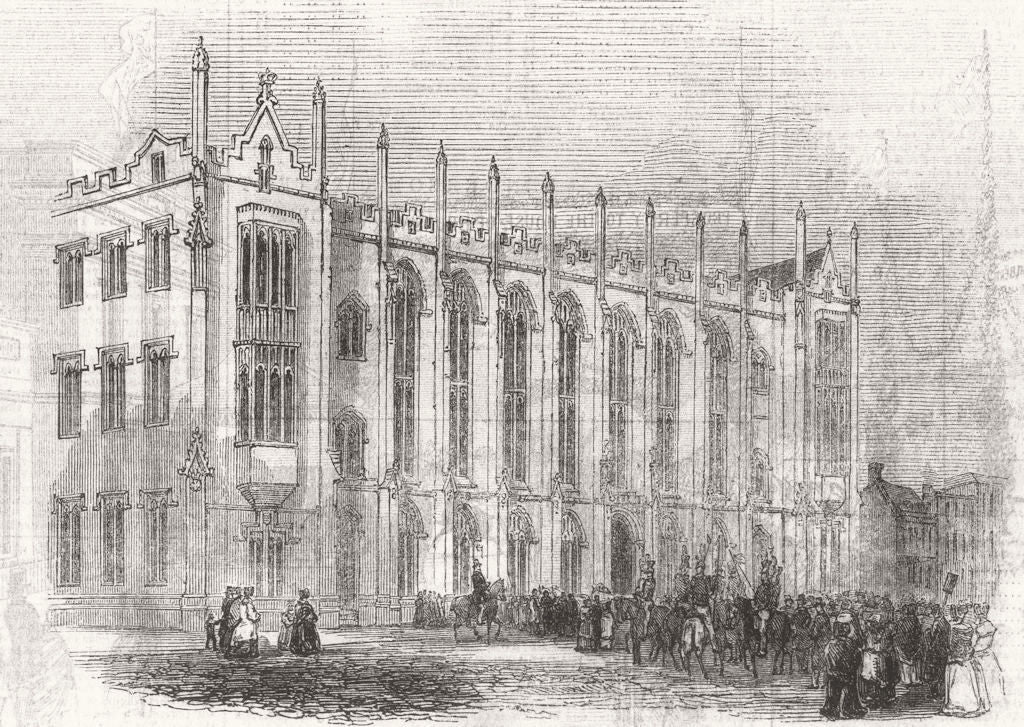 WARCS. The Free Grammar-School, Birmingham 1843 old antique print picture